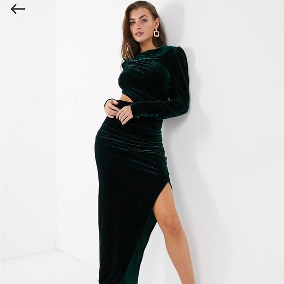 ASOS cut-out side long sleeve velvet midi emerald green dress (US 12/ UK 14) - Picture 5 of 6
